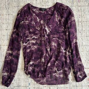 Babaton Aritzia 100% Silk Purple Printed Women's Blouse Size XXS